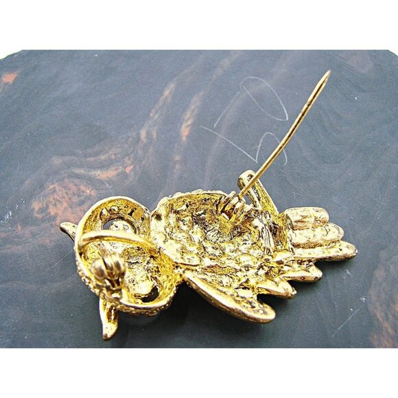 Vintage Mixed Rhinestones Emerald Peridot Owl on a Branch Brooch Gold Tone 2x1" - Picture 6 of 10